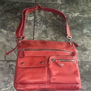 Fossil Morgan Travel Red Leather Crossbody Purse